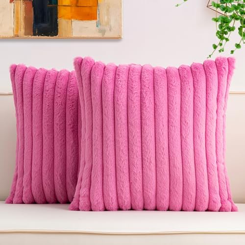 Pack of 2 Faux Fur Christmas Throw Pillow Covers 16x16 Inch, Hot Pink by Unknown