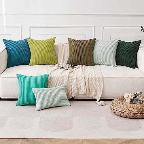 MIULEE Lumbar Corduroy Throw Pillow Covers Set of 2 12x20 Army Green - Image 5