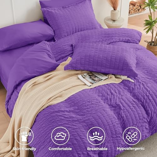 HYMOKEGE Bright Purple Full Size Comforter Sets Seersucker 7 Pieces, All Season - Image 3