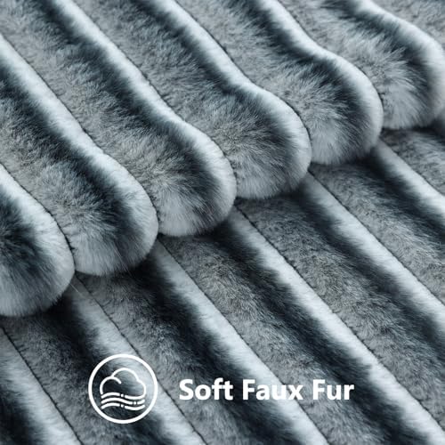 decorUhome Fall Faux Fur Throw Pillow Covers 16x16 Set of 2 Blue Grey - Image 3