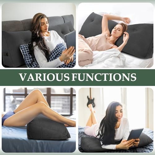 Headboard Pillow Queen, Wall Backrest Wedge Pillow Headboard, Dark Gray - Image 6