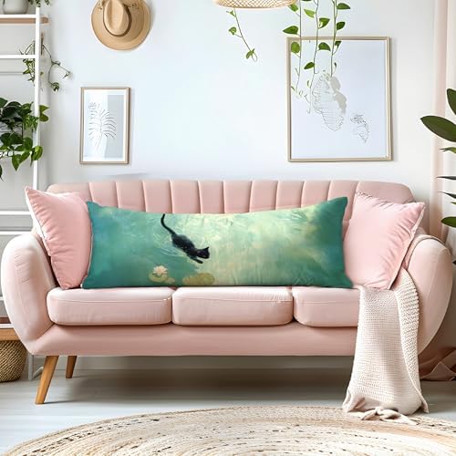 Black Cat Art Painting 20x54 Body Pillow Cover, Aesthetic Cats Decor Long Body - Image 6