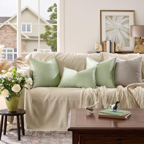GIGIZAZA Sage Green Velvet Throw Pillow Covers 16x16 Pack of 2 - Image 7
