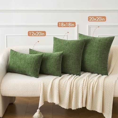 MIULEE Soft Chenille Throw Pillow Covers Moss Green 16x16 Inch Pack of 2 - Image 4