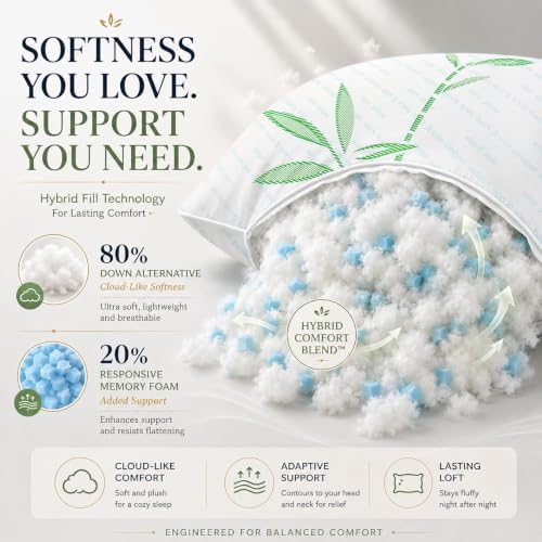 Cooling Hybrid Bed Pillows for Sleeping Standard/Full Size Set of 2 - Image 4