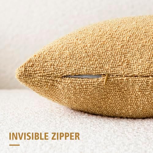 Foindtower Decorative Textured Boucle Throw Pillow Cover 20x20 Light Yellow - Image 2