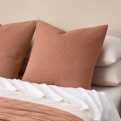 PHF Ultra Soft Waffle Weave Euro Shams 26" x 26", Terracotta, No Insert - Image 6