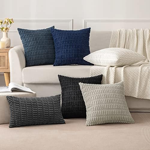 MIULEE Corduroy Decorative Throw Pillow Covers 16x16 Black Pack of 2 - Image 6