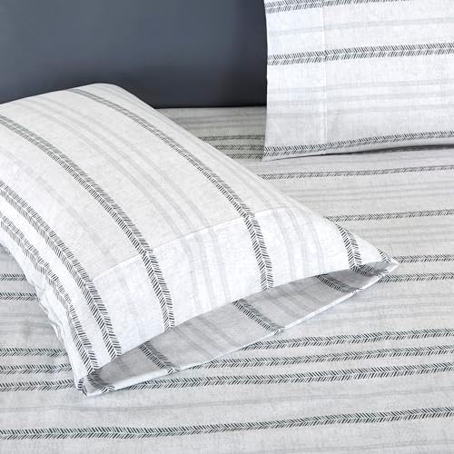 Elegant Comfort 6-Piece Sheet Set Deep Pocket Stripe, Twin XL, Traci Gray - Image 5