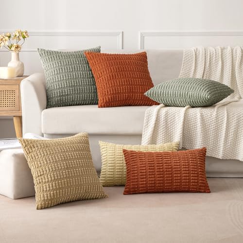 MIULEE Lumbar Corduroy Decorative Throw Pillow Covers 12x20 Light Olive - Image 5