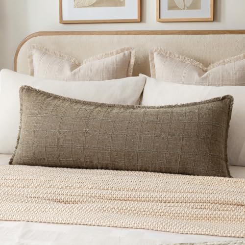 Foindtower Set of 1 Decorative Linen Check Fringe Throw Pillow Cover Long by Foindtower