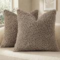 decorUhome Sherpa Decorative Throw Pillow Covers 24x24 Set of 2 Khaki by decorUhome