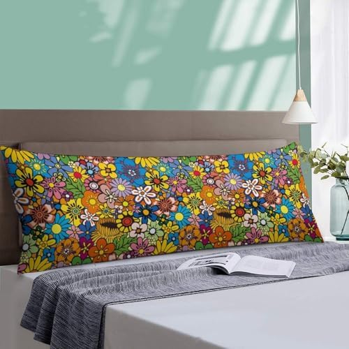 Hippy Floral Body Pillow Pillowcase Retro 80s 90s Flower Long Body Pillow Cover - Image 5