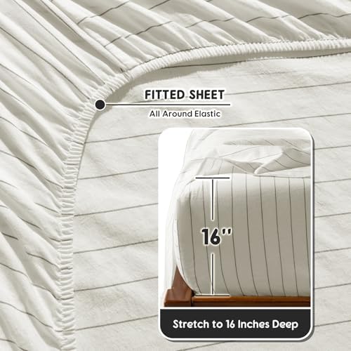 SONORO KATE 100% French Linen Queen Size Sheets Set, Natural Flax Bedding - Image 6