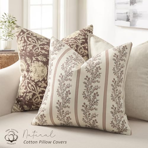 Vintage Throw Pillow Covers 26x26 Set of 2, Striped Floral Pillow Cover - Image 2