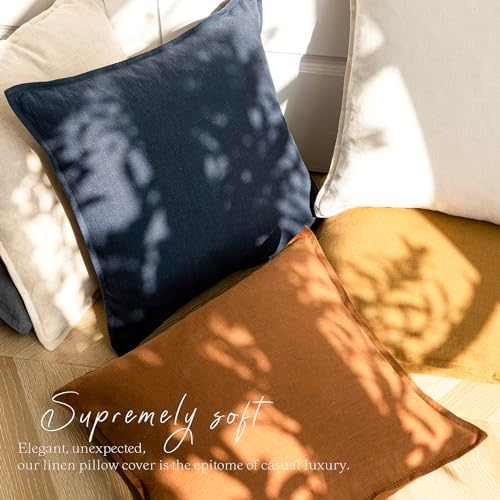Foindtower Linen Solid Decorative Throw Pillow Covers 24x24 Inch Navy Blue - Image 6