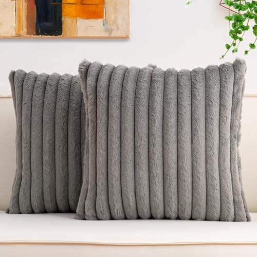Pack of 2 Faux Fur Christmas Throw Pillow Covers 22x22 Inch, Dark Grey by Unknown
