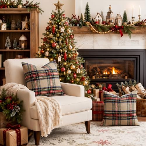 EMEMA Christmas Plaid Pillow Covers 18x18 Set of 2, Tartan Throw Pillow Covers - Image 5
