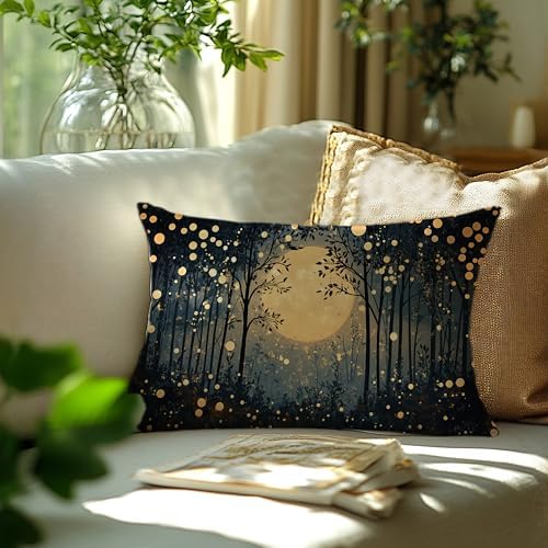 Vintage William Morris Inspired Gold Moon Pillow Covers 20x12, Rustic Black and - Image 3