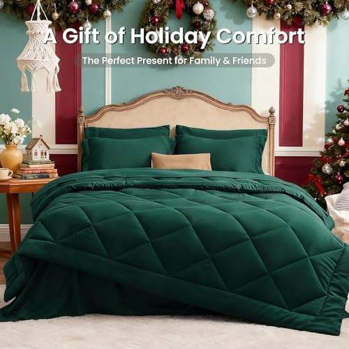 Love's cabin Twin Comforter Set Dark Green, 5 Pieces Twin Bed in a Bag - Image 2