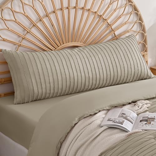 JELLYMONI Khaki Striped Tufted Pillowcases Body Size 20" x54" by JELLYMONI