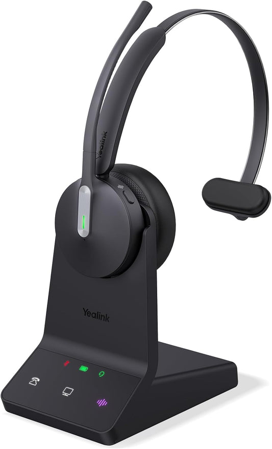 Yealink WH64 DECT & Bluetooth Mono UC Zoom Wireless Headset, 606 ft Range Single Ear Work Headphones with 3X Noise Cancelling Mic, 26H Talk Time, Ringer, Office Headsets for Desk Phone, PC,Cellphone