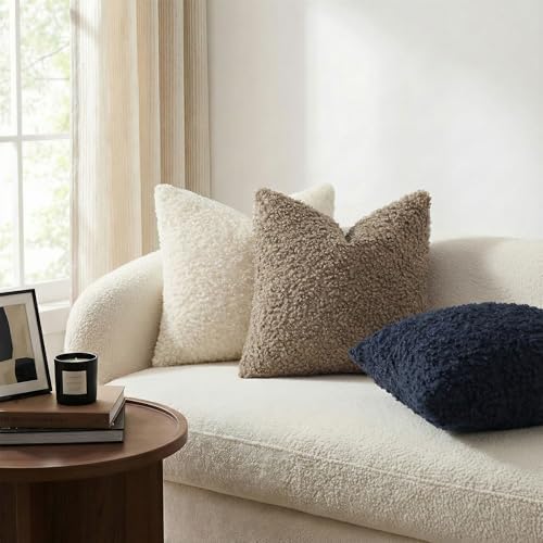 decorUhome Sherpa Decorative Throw Pillow Covers 26x26 Set of 2 Navy Blue - Image 2