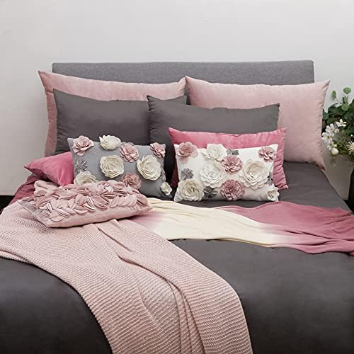 KINGROSE Soft Velvet 3D Flower Accent Throw Pillow Cover, 12x20 Inch - Image 3