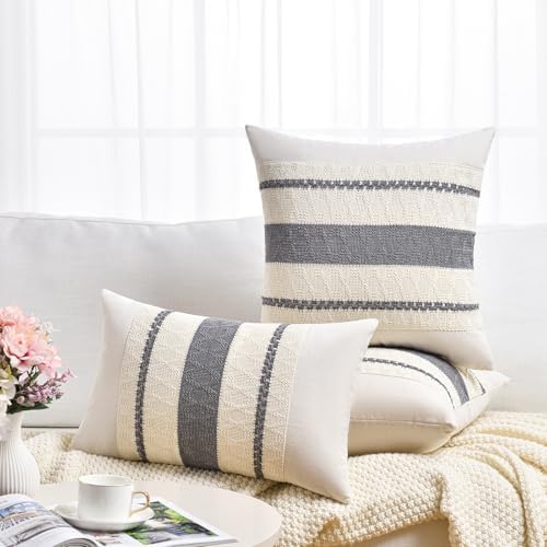 Fancy Homi Set of 2 Neutral Grey Farmhouse Lumbar Decorative Throw Pillow - Image 6