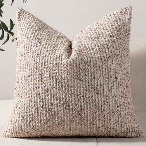 DEZENE 26x26 Beige Euro Sham Pillow Cover Striped Textured Boucle Chic Morden by DEZENE