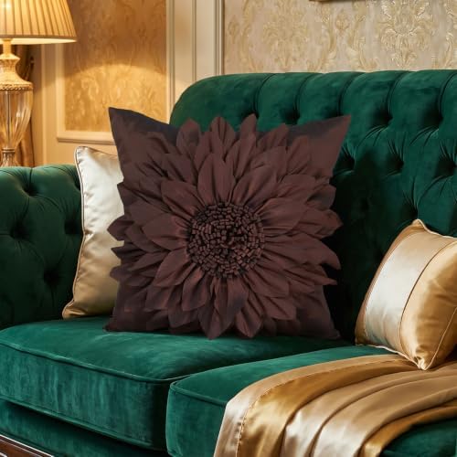 Brown Accent 3D Flower Decorative Throw Pillow Covers - Image 4