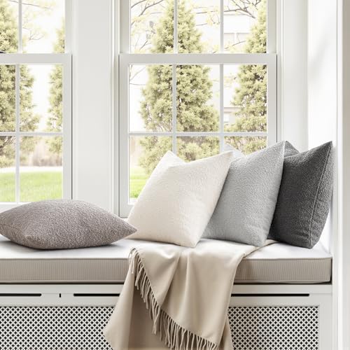 MIULEE Decorative Boucle Throw Pillow Covers 20x20 Inch Grey Set of 4 - Image 3