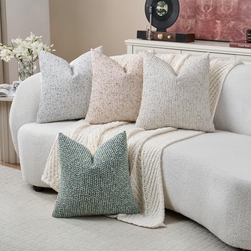 DEZENE 24x24 Cream Grey Throw Pillow Cover Textured Boucle Striped Chic Morden - Image 7