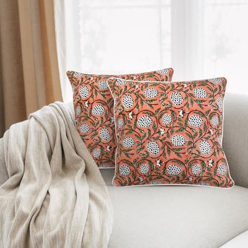 Ridhi Block Print Dark Salmon Pink Pillow Cover 24" x 24" Decorative Couch - Image 6