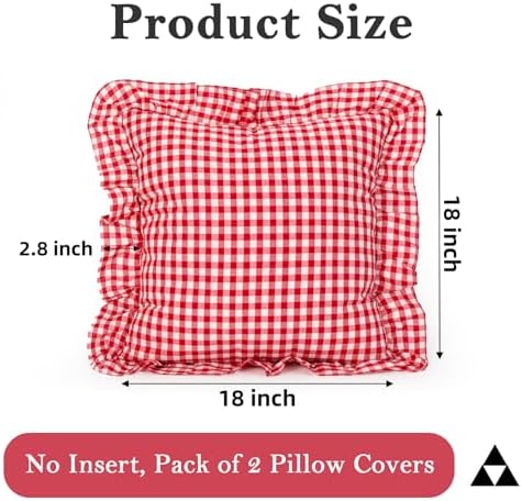JoraLion Ruffled Throw Pillow Cover 18x18 Gingham Red - Image 4