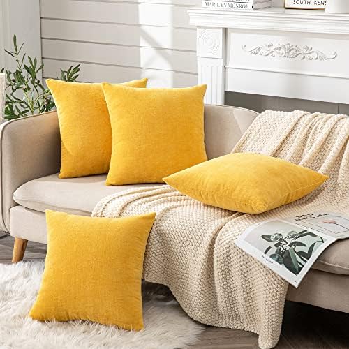 GAWAMAY Yellow Chenille Throw Pillow Covers 18x18 Set of 4 - Image 2