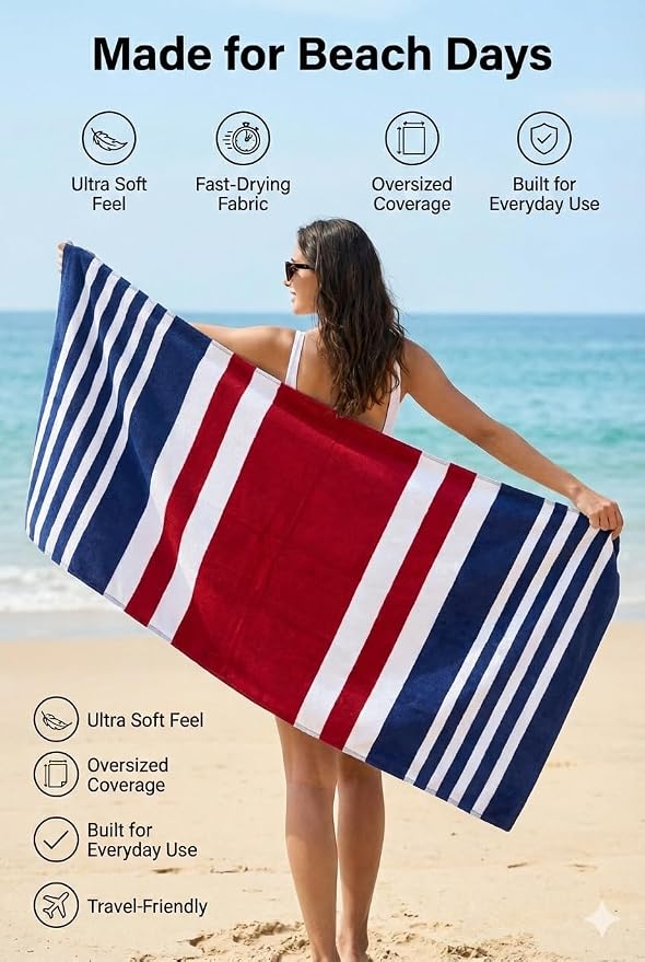 Premium Terry Cabana Beach Towel, Soft Plush Cotton Pool Towel, 30” x 60” - Image 2