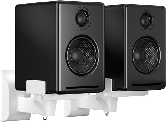 suptek Dual Side Clamping Bookshelf Speaker Wall Mounting Bracket for Large Surrounding Sound Speakers, Hold Up to 55 lbs, White (SPM201W)