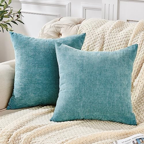 GAWAMAY Smoke Blue Chenille Throw Pillow Covers 26x26 Set of 2 by GAWAMAY