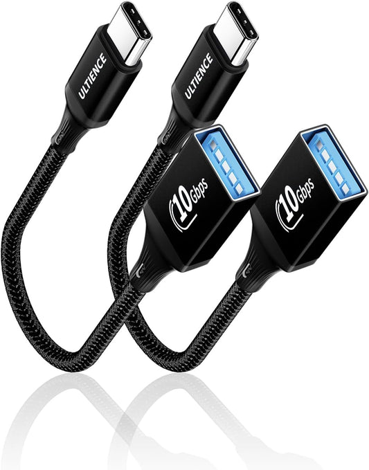 USB C to USB Adapter 2 Pack: 10Gbps USB Female to USB-C Male OTG Cable Thunderbolt 3 Converter, Compatible with iPhone16/15 Pro Max, MacBook Pro Air, Galaxy S25/24 (0.59ft, Black)