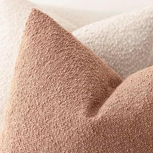 Foindtower Textured Boucle Throw Pillow Covers 22x22 Dusty Orange Hazel - Image 4