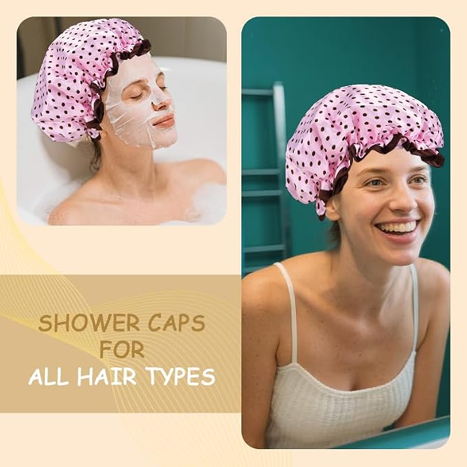 Vintage Polka Dot Shower Cap for Long Short Hair Caps for Shower Reusable - Image 3