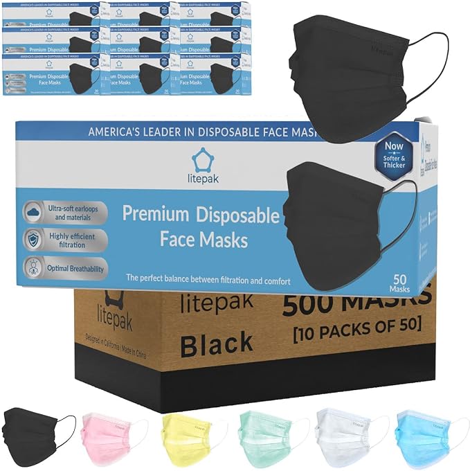 Litepak 500pcs Premium Disposable Face Mask SOFT 3ply Nose Wire by Litepak