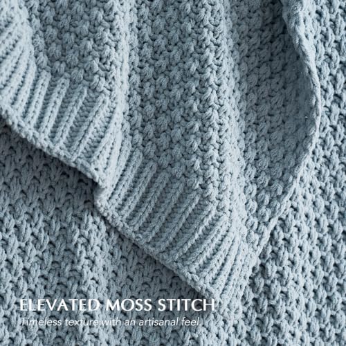EVERGRACEHOME Chunky Chenille Knit Throw Blanket, 90 x 90, Chambray Blue - Image 3