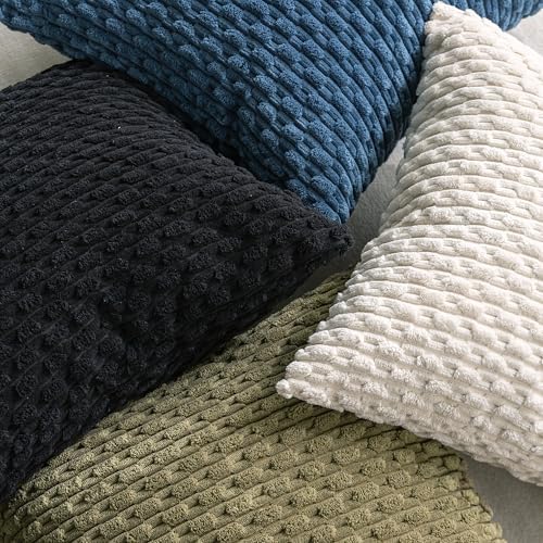 Set of 4 Black Decorative Throw Pillow Covers 22x22 Inch Corduroy Pillow Covers - Image 7