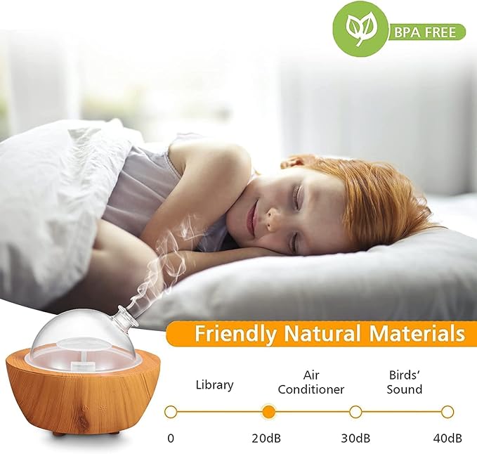 280ml Glass Essential Oil Diffuser Wood Grain Base Air Aroma Diffusers - Image 3