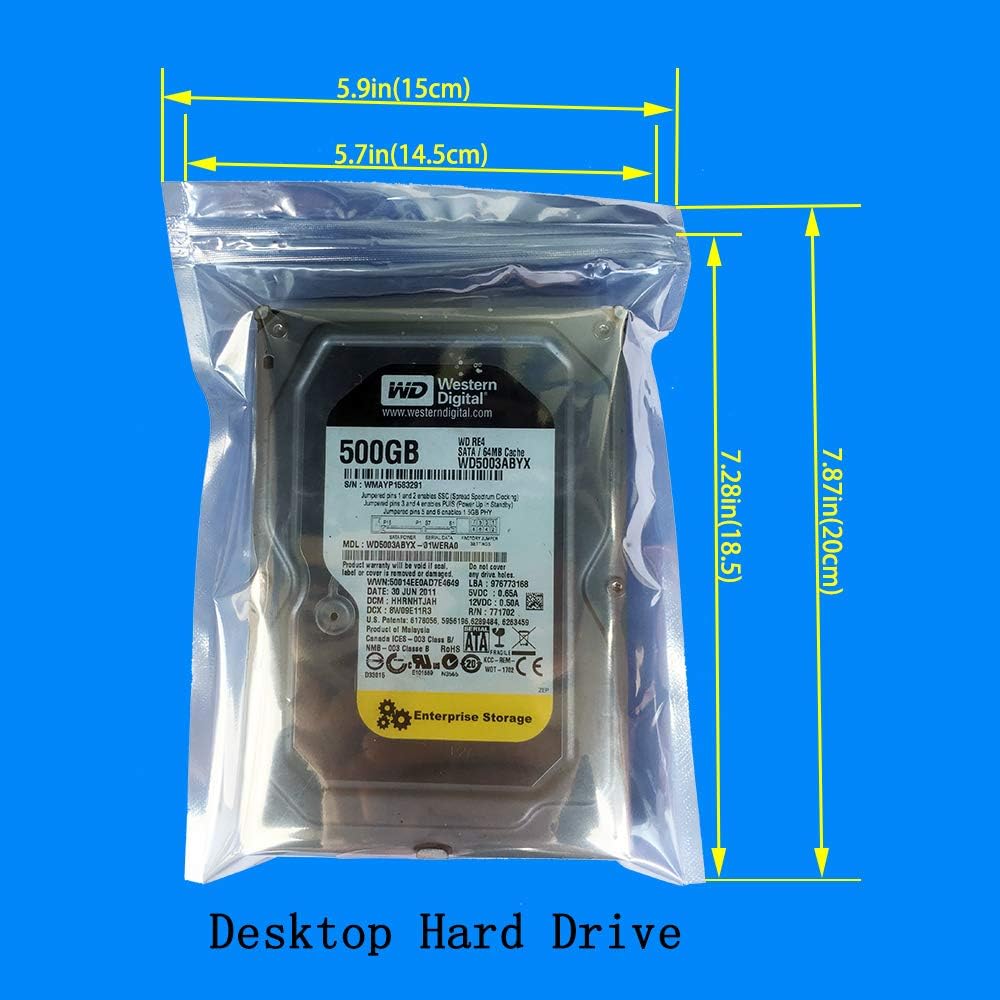 100pcs 5.9x7.87in/15x20cm Anti Static Bags,Premium ESD bags Resealable for 3.5'' SSD HDD with 100pcs Labels, Anti-static Bags for Hand Drive or Varieties of Electronic Device
