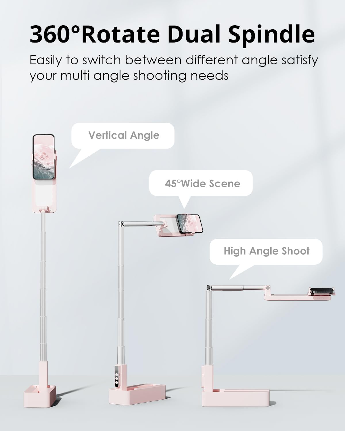 Phone Stand for Recording, Overhead Phone Mount with Light, Selfie Stand,Portable,Extendable,360° Rotate,Adjustable,Wireless Remote,Rechargeable, for 3.5-6.9" Phones, Live Streaming