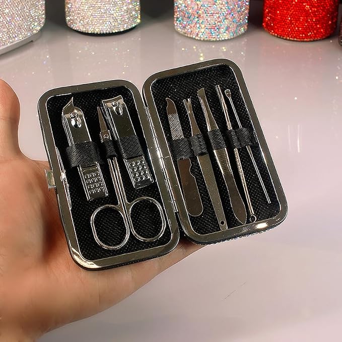 Bling Rhinestone Manicure Set Nail Clippers Pedicure Kit-8 Pieces, Stainless - Image 5