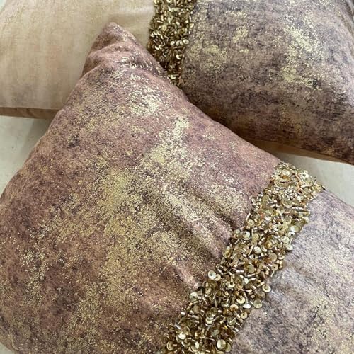 The HomeCentric Decorative Oblong Pillow Cover Ivory & Gold, Sequins Embroidered - Image 7